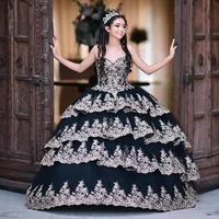 tiered lace black quinceanera dresses sexy sweetheart corset dress for sweet 15 year girl birthday party ball gown debut gowns