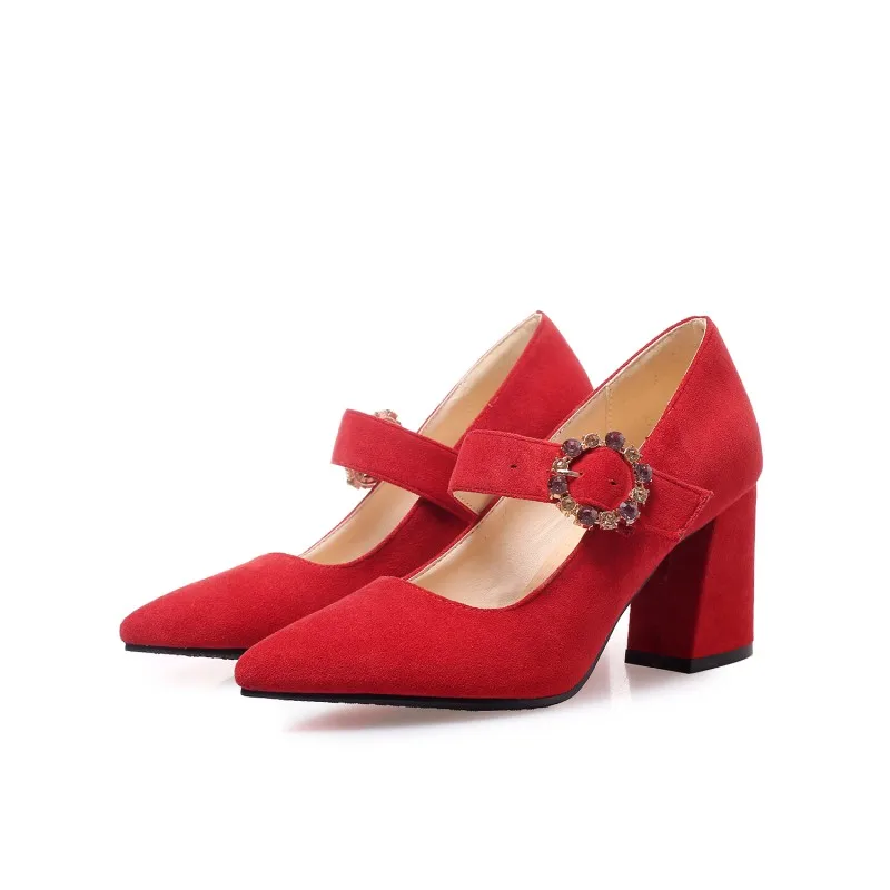

Plus Size Pointed thick heel decorative single shoes ladies high heels women shoes woman pumps