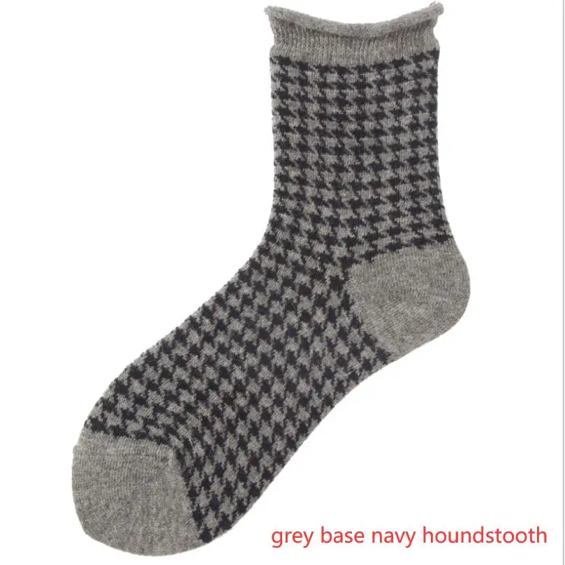 Woman Solid Jacquard Wool Houndstooth Socks Girls Animal Warm Winter Socks Ankle Socks Rust Mustard Grey Crew Sock 4/5Pairs/ lot