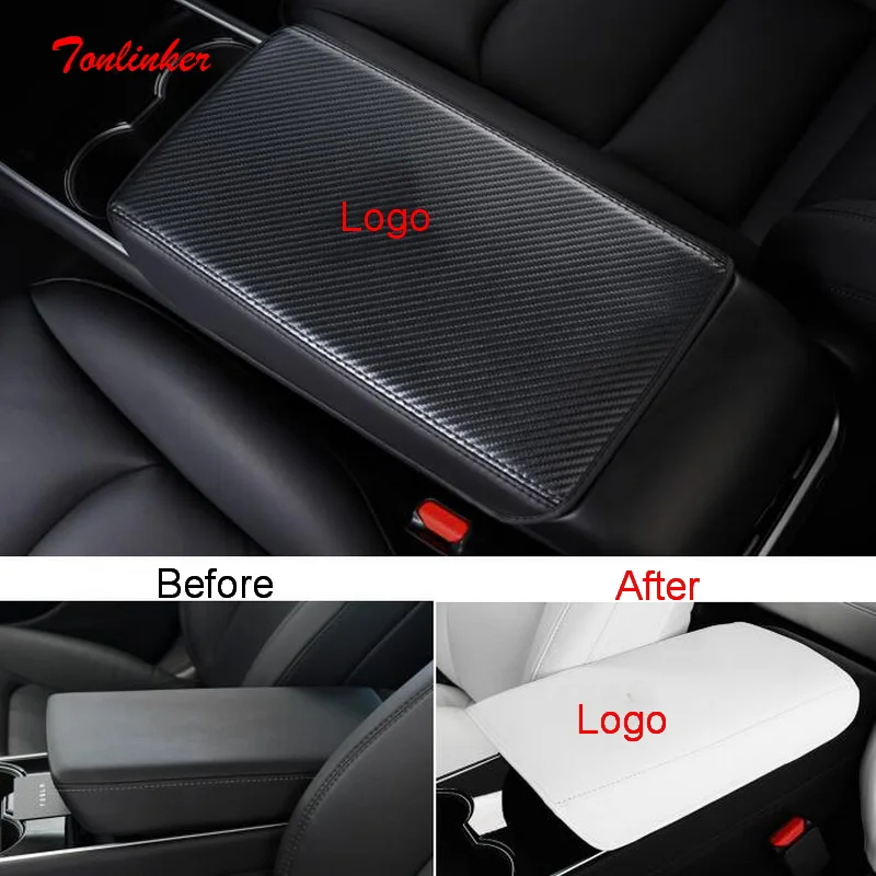 

Tonlinker Interior Car Armrest Anti-Dirty Cover sticker For TESLA Model 3 2017-2020 Car styling 1 PCS PU Leather Cover Stickers