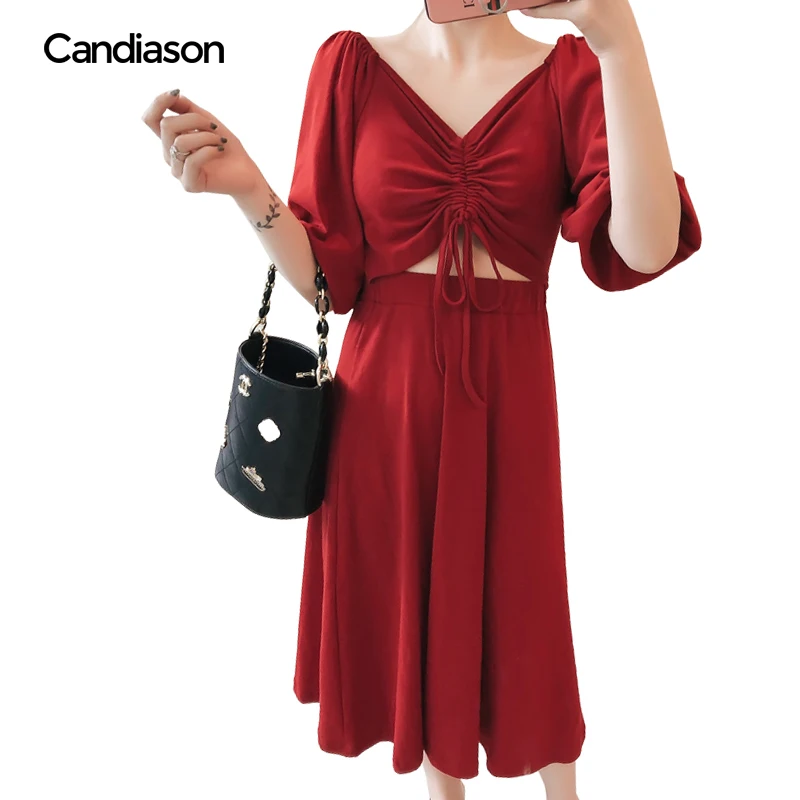 

Sexy Waistless Smocked Bodycon Dress Women Strapless Ruffles Red Dresses Ladies Short Party Club Dress