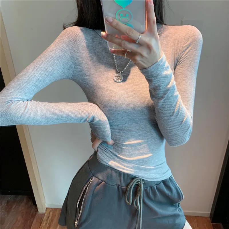 Женская футболка с длинным рукавом и круглым вырезом в Корейском стиле | одежда