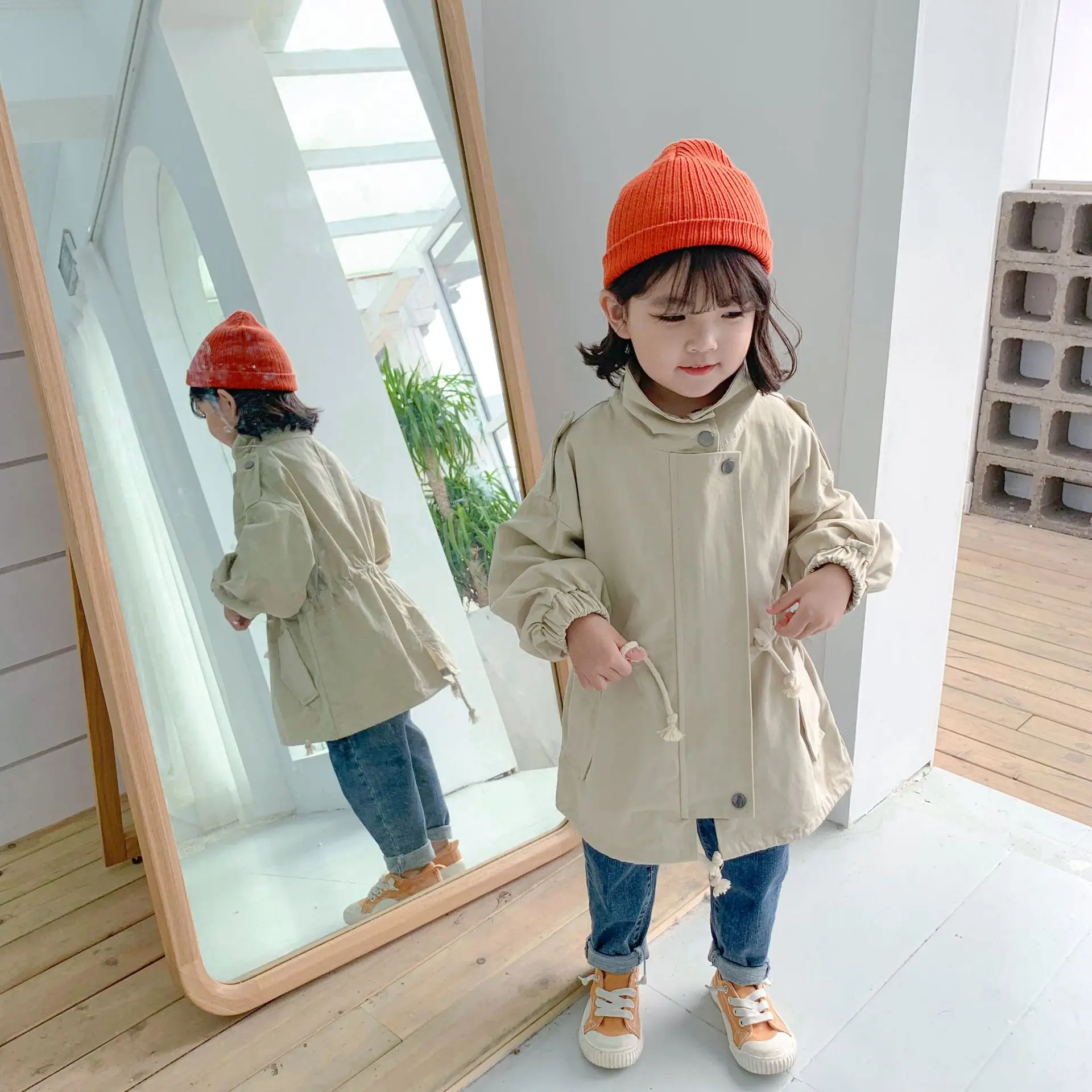 Тренч для девочек двубортные куртки одежда топы детская ветровка
