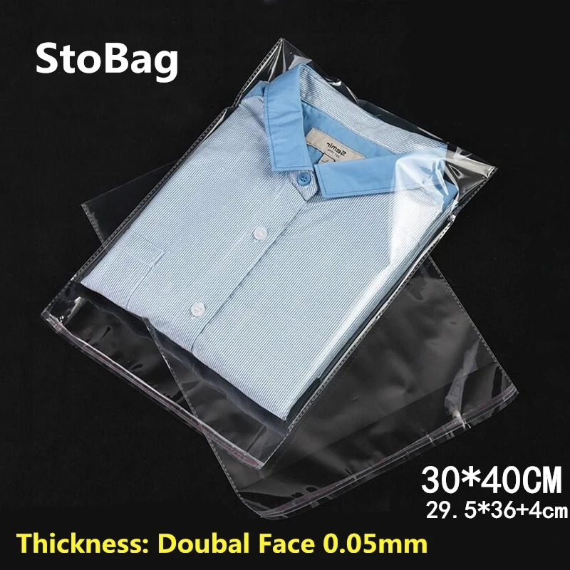 StoBag 100pcs 30*40cm Transparent Self Adhesive Plastic OPP Resealable Poly Cellophane Clothing Bags Clear Packing Gift Bag