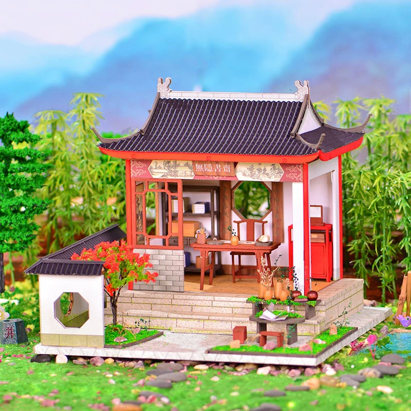 

Chinese Ancient Casa DIY Wooden Dollhouse Kit Miniature with Furniture Study Room Doll House Assembled Toys Adults Xmas Gifts