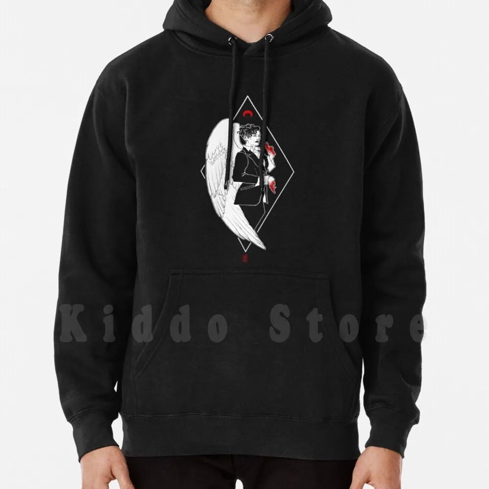 

The Angel-Black Background Hoodie Long Sleeve Angel Archangel Heavenly Celestial Blood Moon Nonbinary