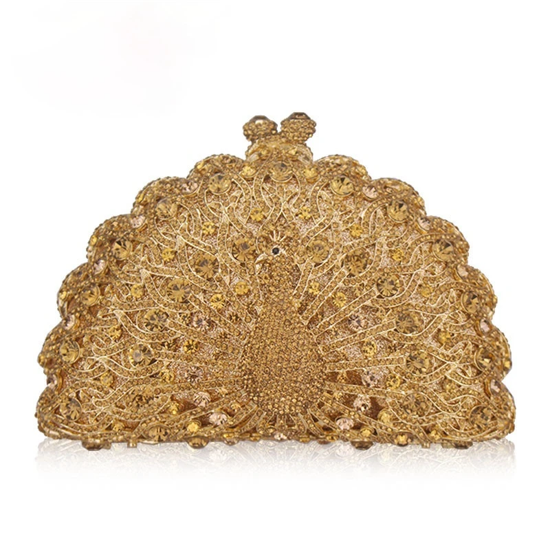 Gold Luxury Peacock Women Crystal Evening Bags Animal Clutch Designer Bridal Clutches Wedding Handbags Purses Party Bag