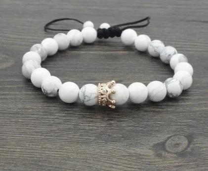 8mm ggf2 silver gold Crown copper micro pave cz zircon cubic zirconia Bracelet black Matte glass stone volcanic lava bead | Украшения и