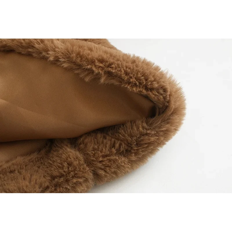 Куртка женская из искусственного кроличьего меха длинная с капюшоном | Женская