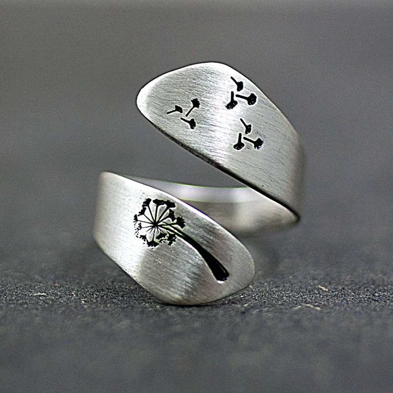 

Foydjew Vintage Dandelion Pattern Rings For Women Silver Color Ring Windflower Anti Stress Anxiety Engagement Jewelry Gifts