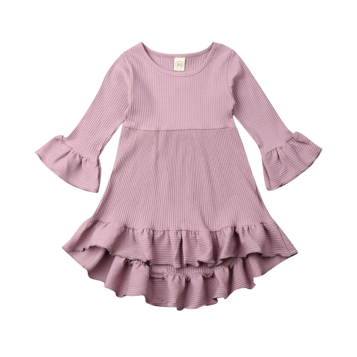 

Pudcoco 2020 Autumn 6M-4Y Kid Baby Girl Flared Long Sleeve Ruffled Asymmetrical Dress Solid Color Sweet Princess Outfit 4 Colors