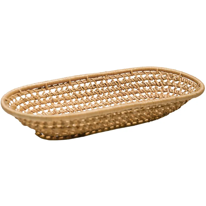 Handmade Vine Woven Oval Hollow Fruit Plate Living Room Home Tea Table Snack Dried Fruit Candy Basket Dessert Bread Tray