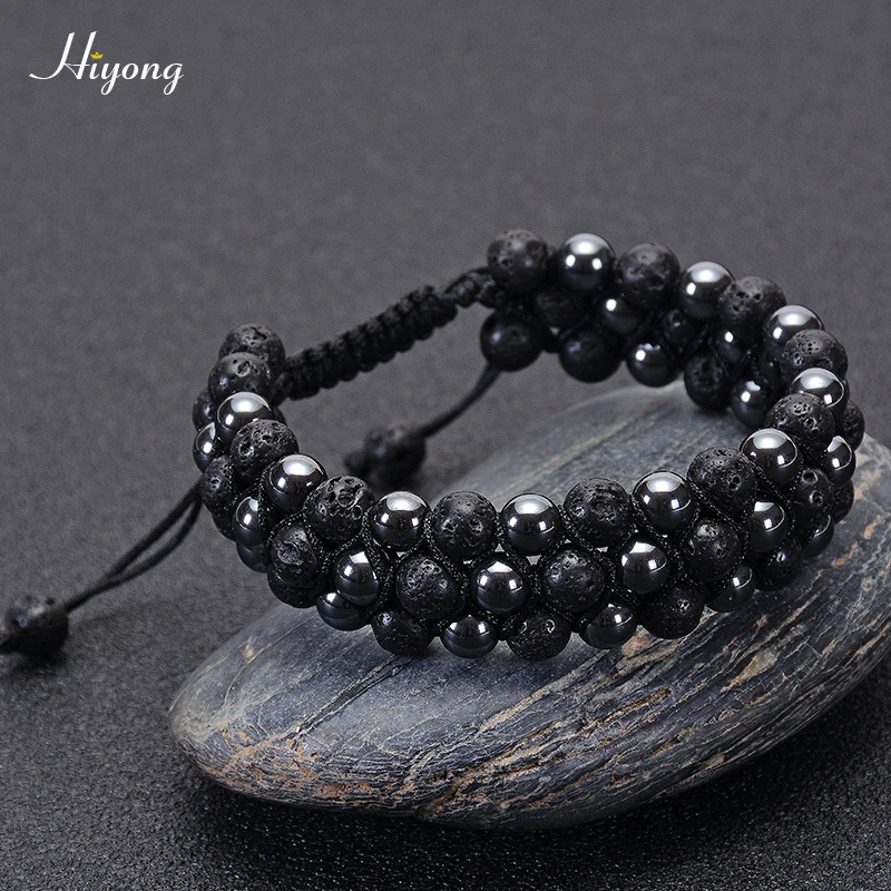 Hematite Bracelet HIYONG тигровый глаз и лавовый камень рок эфирное масло диффузор Браслет натуральные лечебные камни бусины браслет 8 мм регулируемые браслеты для мужчин - Окраска металла: Hematite Bracelet