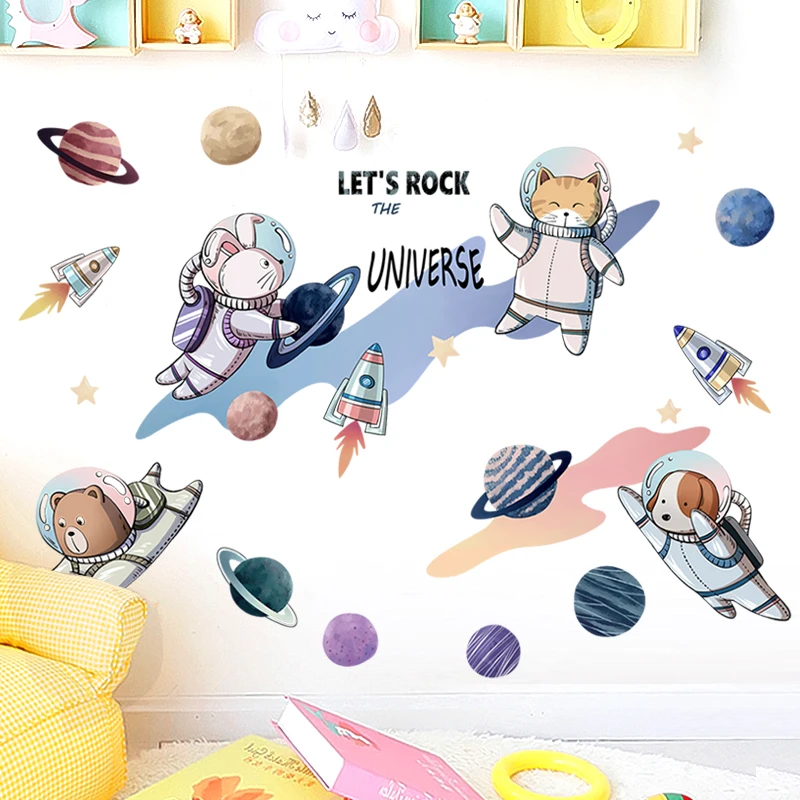 Креативный виниловый настенный стикер для космонавта Rocket Ship декор комнаты