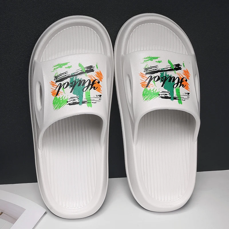 

Summer Korean Style Platform Slippers Male Non-Slip Breathable Sandals Casual Graffiti Beach Shoes Men Indoor Flip Flops A21