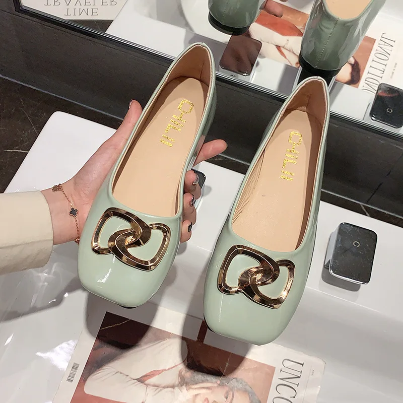 

Shallow Mouth Shoes Woman 2021 Square Toe Female Footwear Casual Sneaker Patent Leather Ballet Flats British Style Oxfords New G