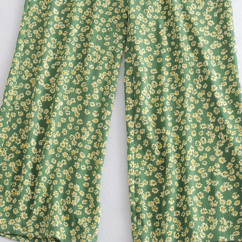 Женский цветочный комбинезон с широкими штанинами уличный повседневный принтом