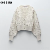 za women cardigan autumn winter knitted butto decorati loose knit sweater coat retro solid color v neck knitted cardigan jacket
