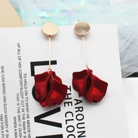 2019 new design korea hot jewelry elegant red rose petal earrings gold metal copper long wedding party earrings for women gift