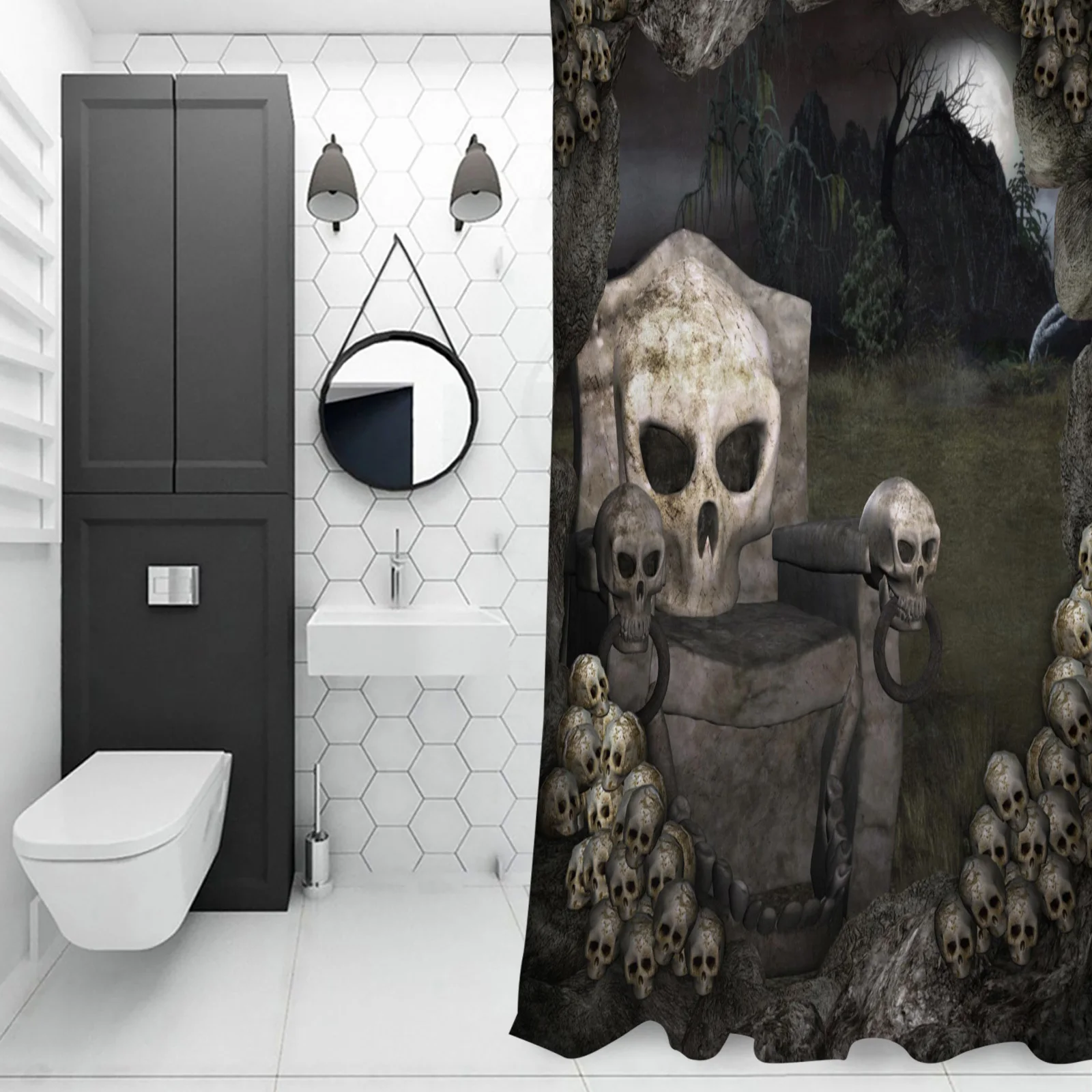 Forest Skull Stone Chair Shower Curtain Home Bath Decorative Waterproof Polyester Fabric Bathroom | Дом и сад