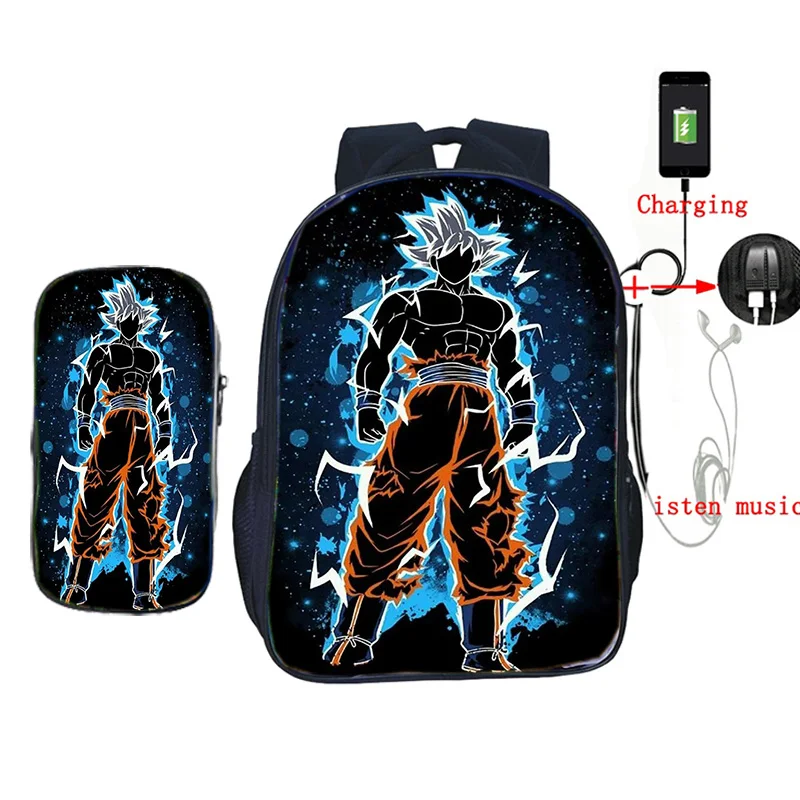 3 2 шт./компл. школьные сумки с пеналом аниме Dragon Ball Z рюкзак Гоку печать usb зарядка дорожные сумки для подростков - Цвет: 3