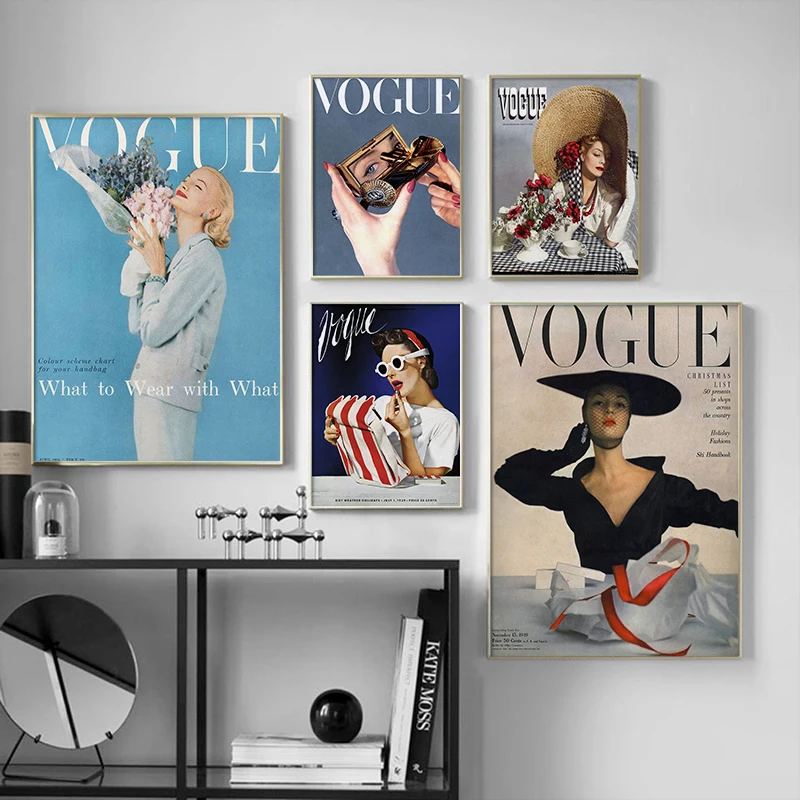 

VOGUE Magazine Cover Poster Retro Modern Pictorial Canvas Painting Print Art Wall Pictures Simple Fashion Girls Room Home Decor