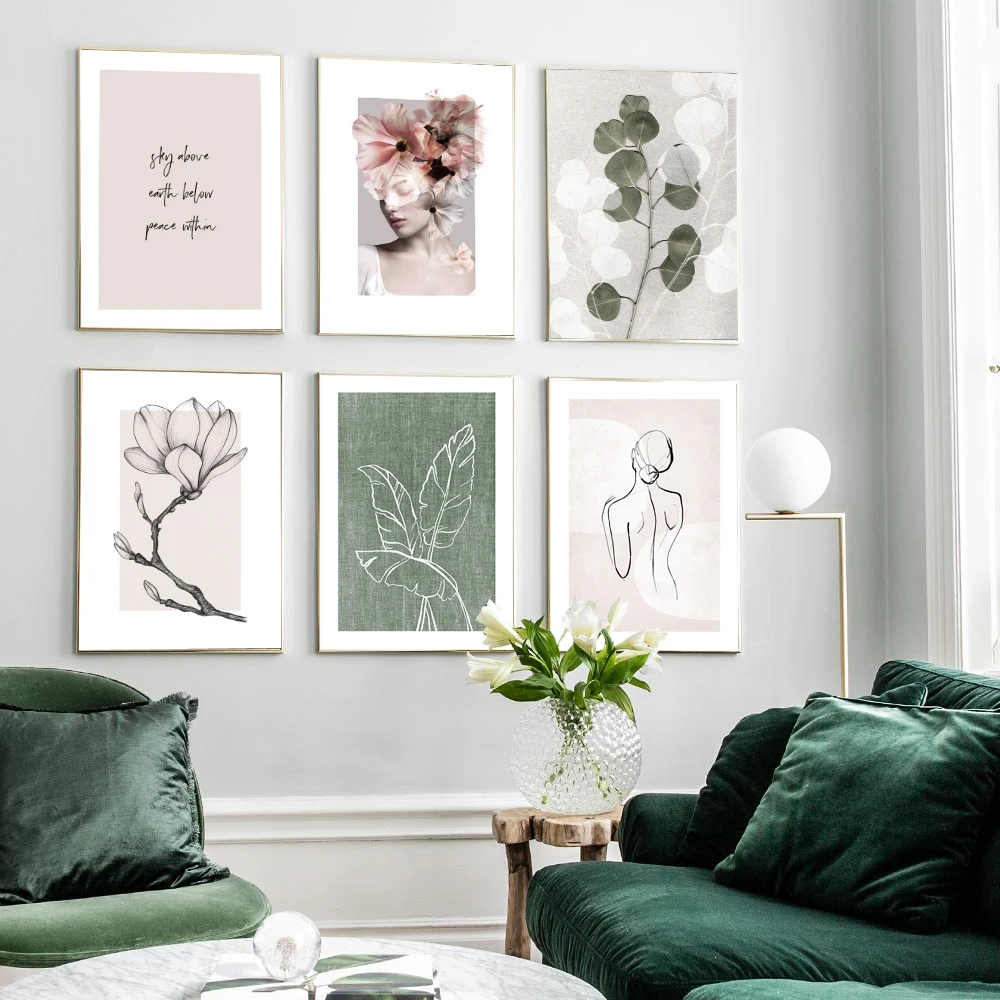

Eucalyptus Poster Green Linen Leaves Decor Picture Modern Feminine Flowers Wall Art Canvas Paintings For Living Room Home Decor