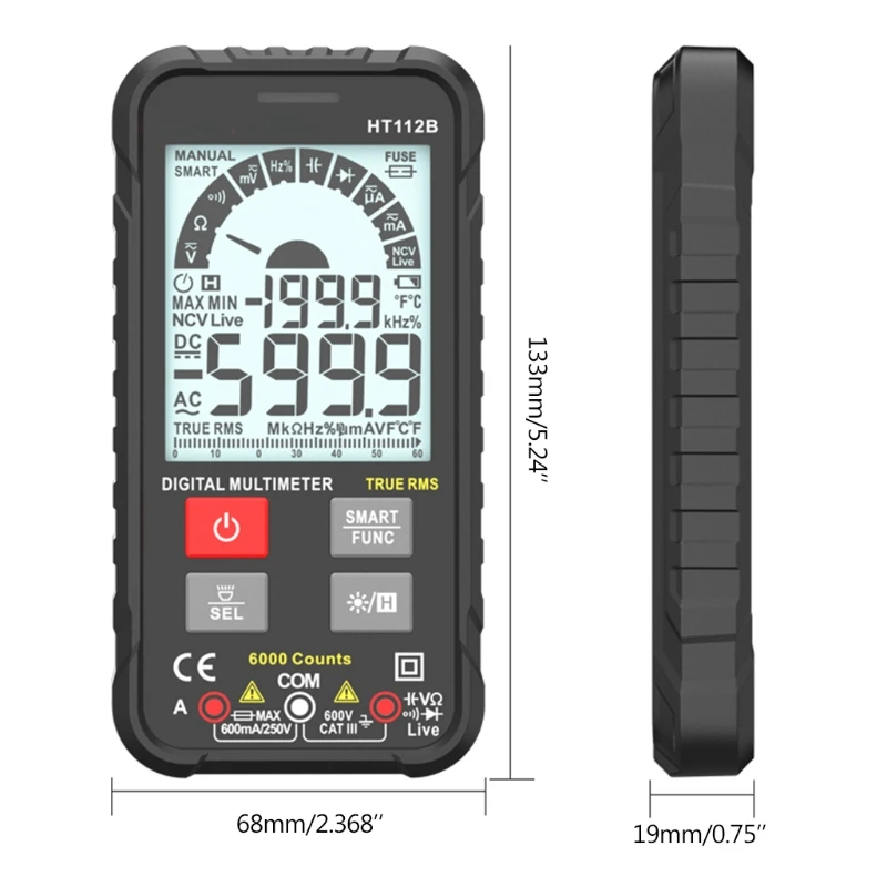 

HT112B 6000 Counts Smart Digital Multimeter DIY Ohm Capacitance Hz AC DC NCV