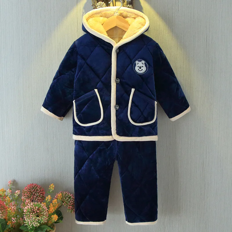 Зимний детский домашний костюм фланелевый утепленный пижамный комплект с