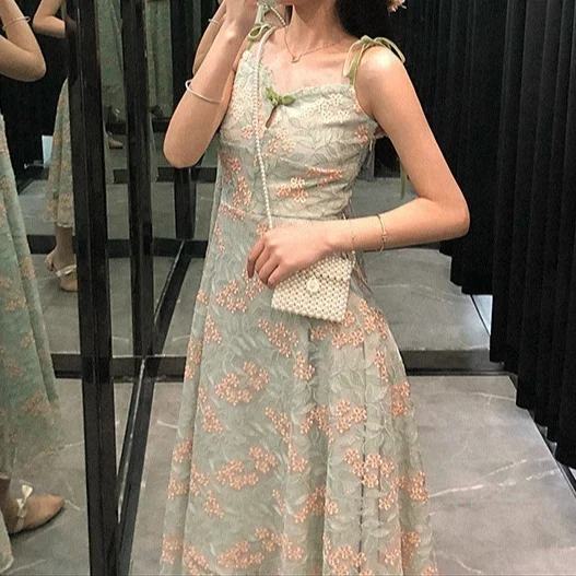 

Summer Women Matcha Sweet Fairy Dress French Vintage Platycodon High Waist Victoria Hepburn Dress New Femal Party Dress