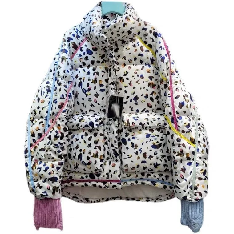 

Европейские товары, брендовая утепленная теплая пуховая куртка в Цветочный горошек, женская зимняя Свободная модель 2021 года с воротником-с...