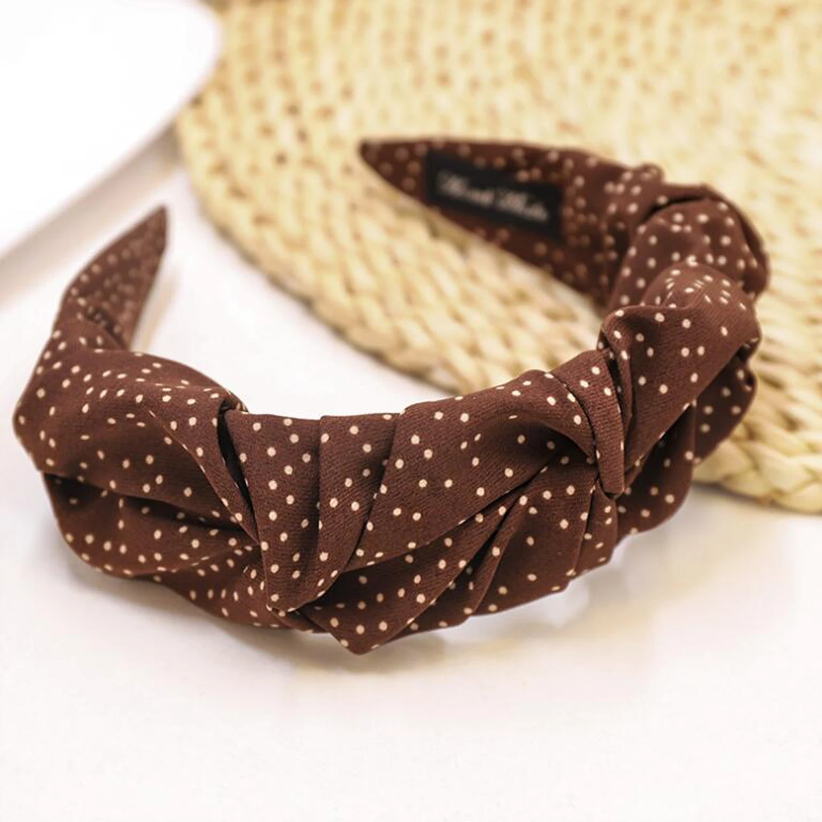 Повязка для волос в горошек женская повязка на голову с широкими боками цветами