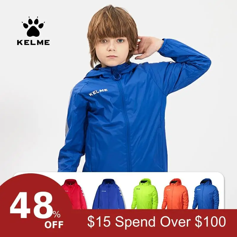 KELME, спортивное детское футбольное Джерси, куртка для бега, тренировок, походов, водонепроницаемые плащи с капюшоном, весна-осень, пальто, K15S606-1