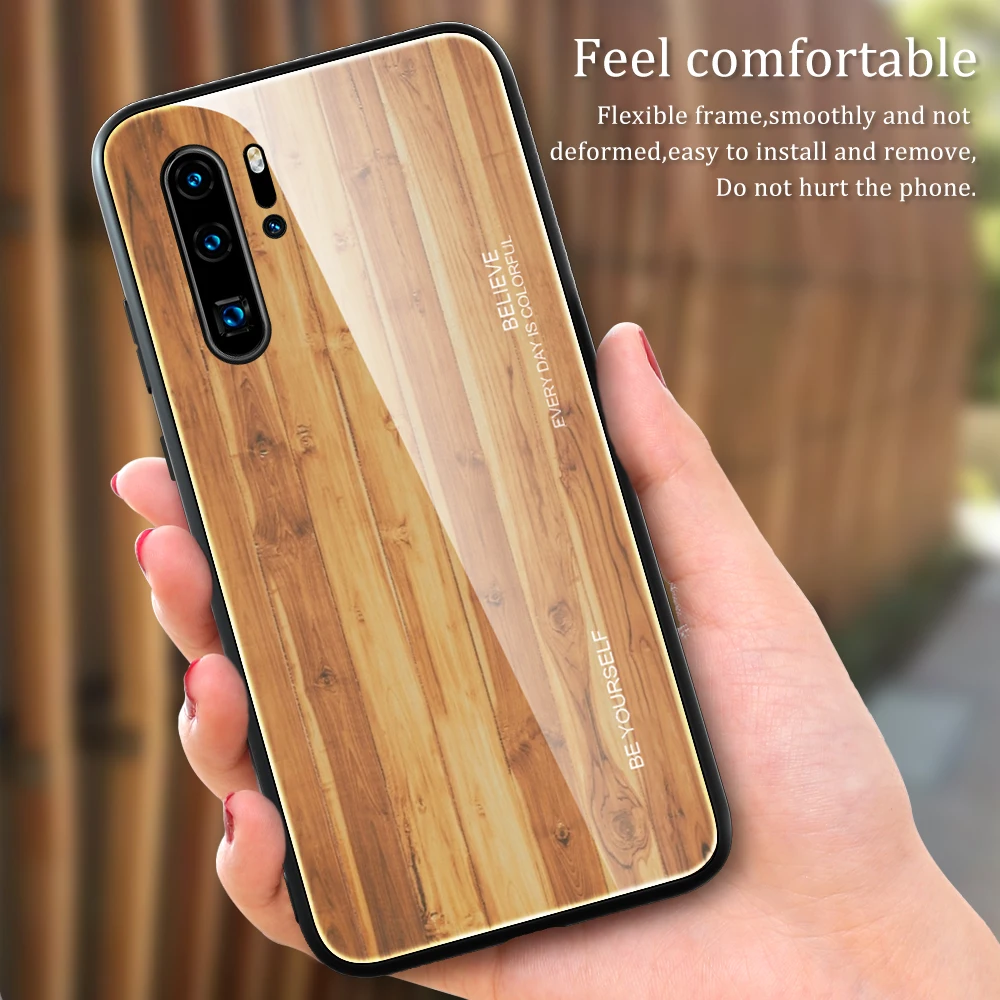 Чехол из закаленного стекла для Huawei P40 P30 P20 Lite Pro деревянный стеклянный чехол ТПУ P