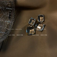 2021 korean new design fashion jewelry double square earrings luxury transparent glass crystal party earrings for women gift