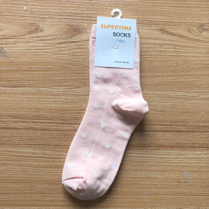 

Cute Cotton Women Socks Korean Style Heart Pattern 1Pair Mid Tube Socks Female Girls Sox