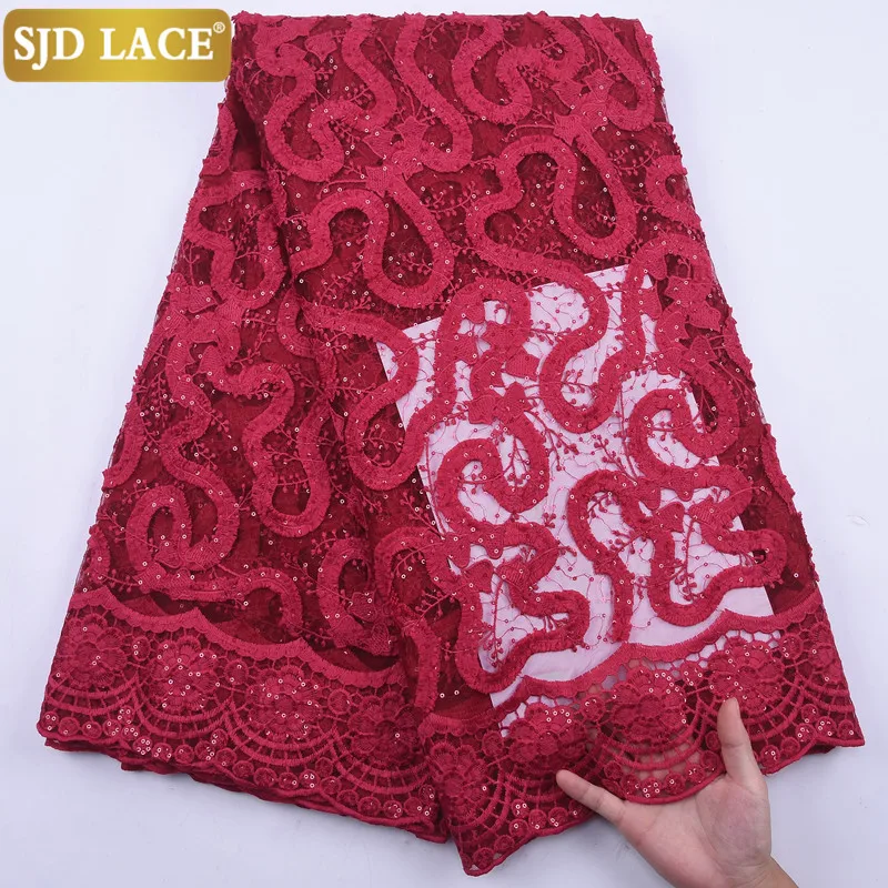 

SJD LACE French Lace Fabric High Quality 3D Flower African Lace Fabric With Sequins Milk Silk Laces For Wedding Party Dress2155B