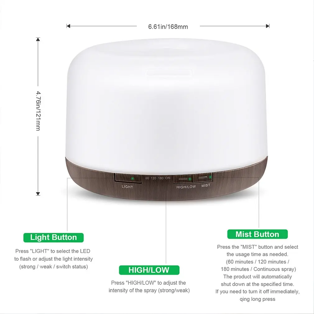 

500ML Quiet Colorful Night Light Home Office Aroma Essential Oil Diffuser Ultrasonic USB Rechargeable Mist Humidifier