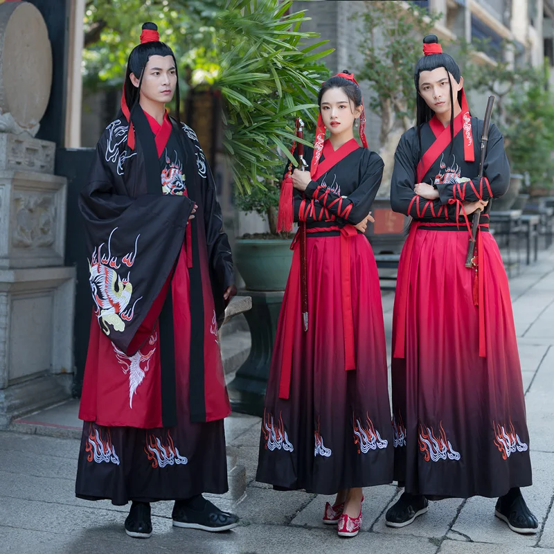 Новинка для взрослых пар черный и красный Hanfu китайский стиль традиционный