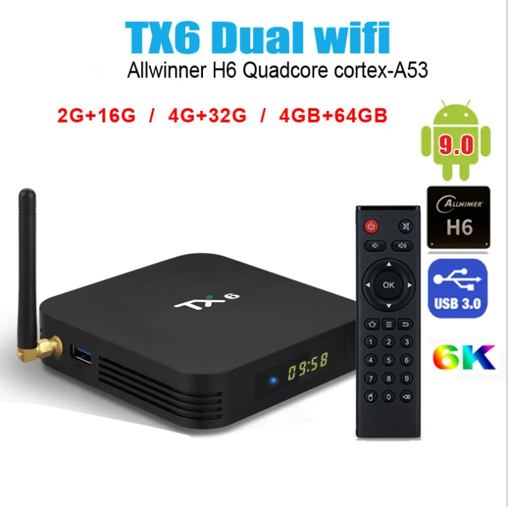 TX6 android tv box Allwinner H6 четырехъядерный 9 0 2 4G/5 ГГц 32G двойной WiFi BT 6K медиаплеер