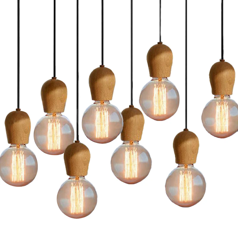 Скандинавский Ретро подвесной светильник из дуба E27 Винтажный дизайн в стиле