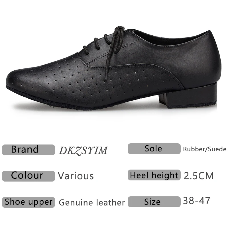 DKZSYIM Men's Latin Dance Shoes Black/White Ballroom Tango Dancing Shoes Leather Male Soft Bottom Jazz Shoes 24-28.5CM Hot Sales