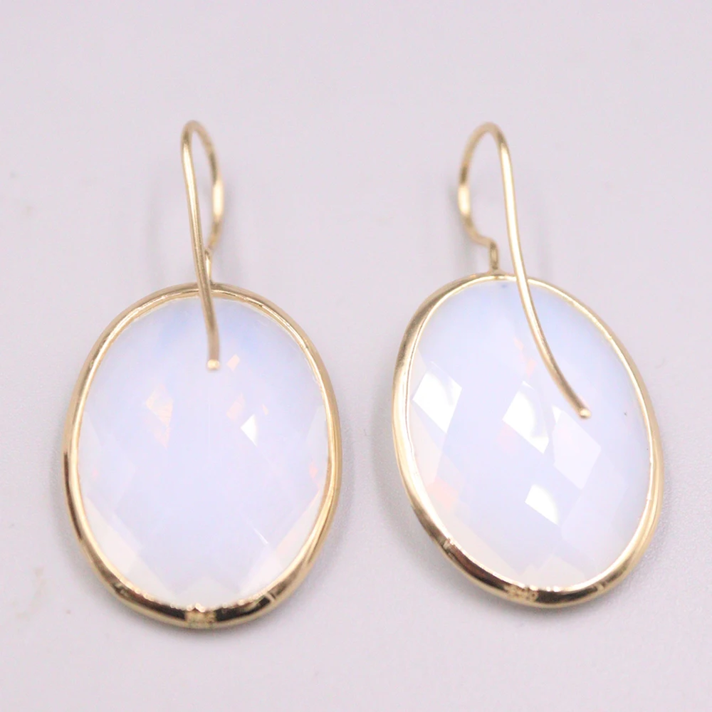 

New S925 Sterling Silver Earrings Luck Diamond-cut Quartz Oval Dangle Earrings 40x20mm For Women