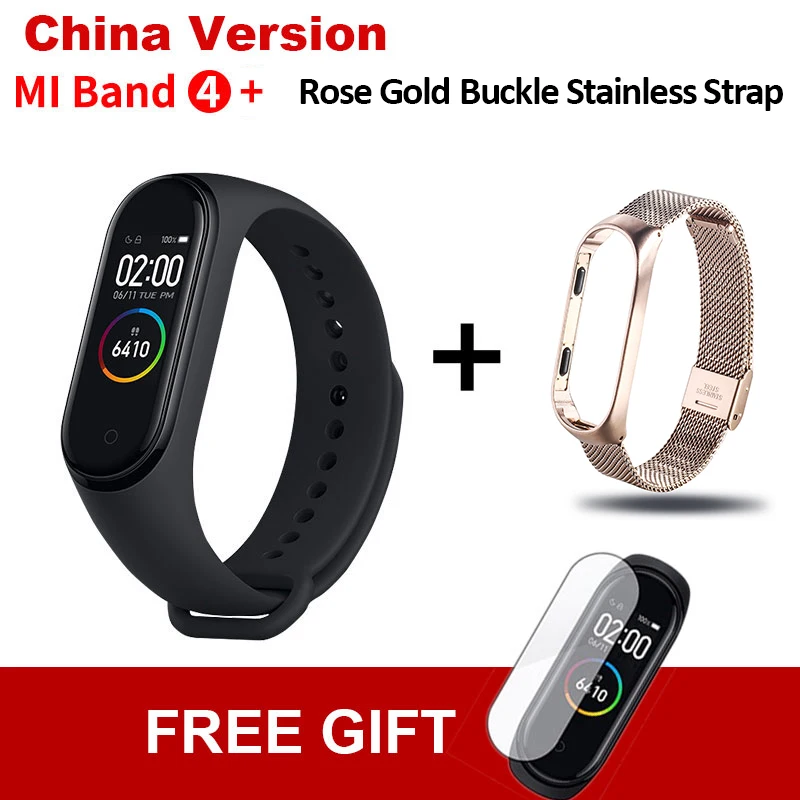 CN Add Rgold Buckle Xiaomi mi Band 4 новейший mi band 4 Mp3 музыкальный цветной экран фитнес частота сердечных сокращений Bluetooth 5,0 умные часы - Цвет: CN Add Rgold Buckle