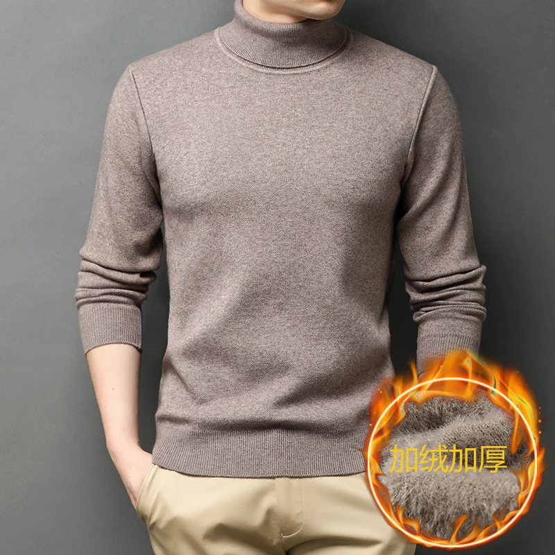 

Autumn and Winter New Men's Solid Color Turtleneck Sweater Fashion Casual Thick and Warm Pullover Sweater Male Brand Clothes
