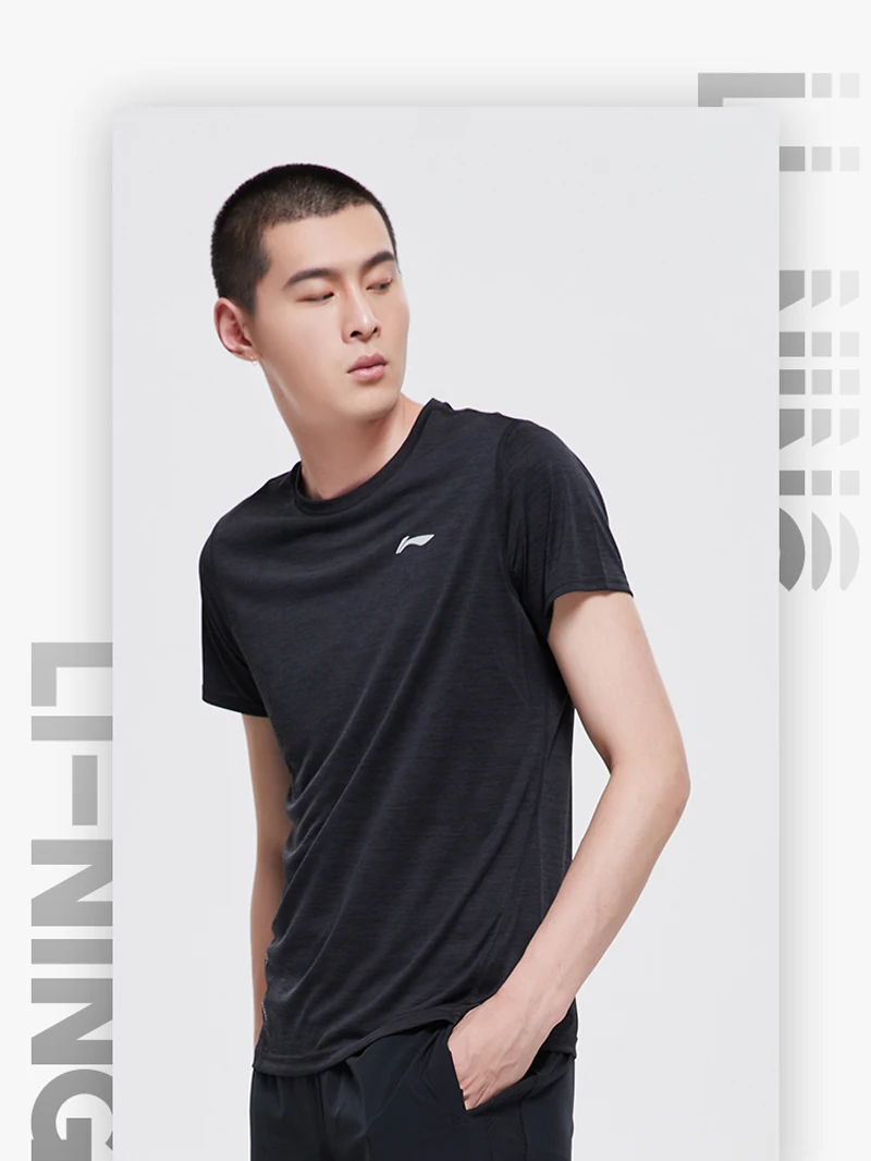 Li-Ning, мужские футболки для бега, дышащие, короткий рукав, полиэстер, обычная посадка, подкладка, Спортивная футболка, ATSP231 MTS3100