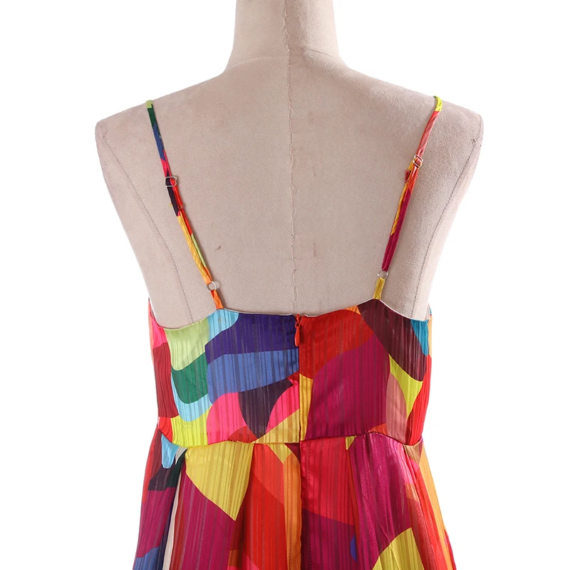 

[EAM] Women Pattern Printed Long Holiday Spaghetti Strap Dress New V-Neck Sleeveless Fashion Tide Spring Summer 2021 1DD9442