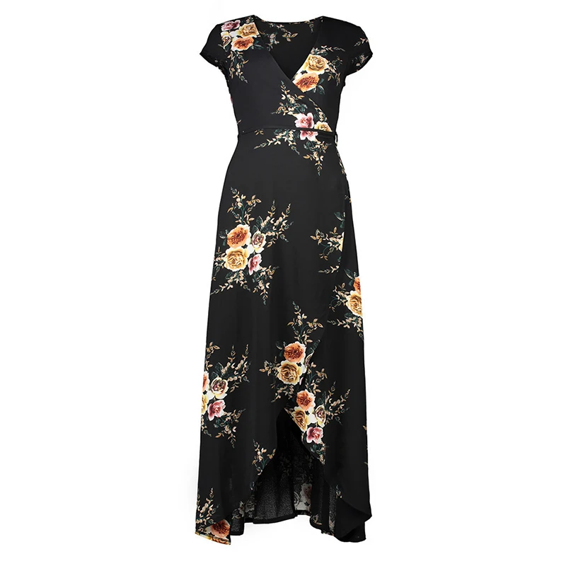 

Women's Sexy V-neck Printed Chiffon Split Dress Beach Seaside Vacation Long Skirt Dress Noble and Elegant Seaside Club Leisure