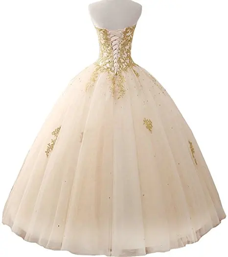 

Angelsbridep Gold Appliques Ball Gown Quinceanera Dress Sparkle Crystal Tulle Floor-length Sweet 16 Dress Debutante Gowns HOT