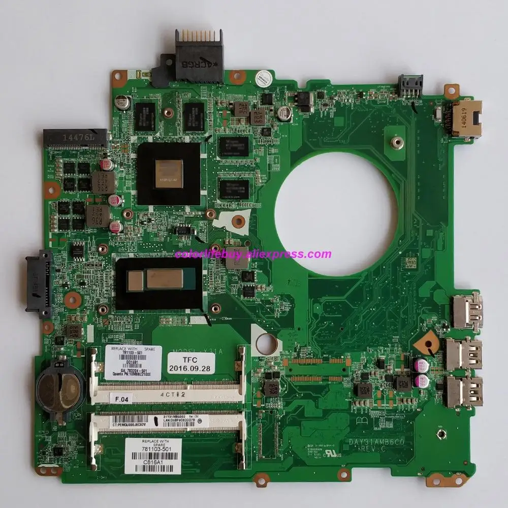 

Genuine 781103-501 781103-001 DAY31AMB6C0 850M/4GB i5-4210U Laptop Motherboard for HP 14-u003TX 14-u010TX 14-u012TX Notebook PC